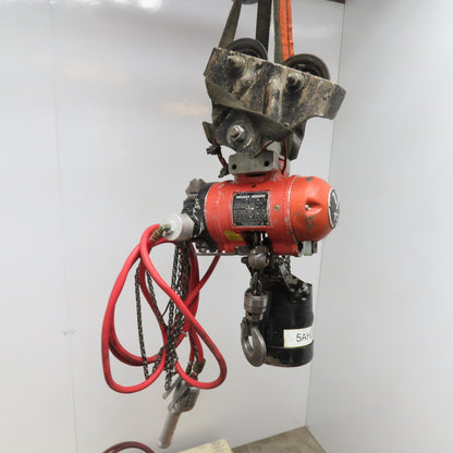 ARO 7756D 1/2 Ton Air Chain Hoist 10' Travel Pendant Operated 90PSI W/ Trolley