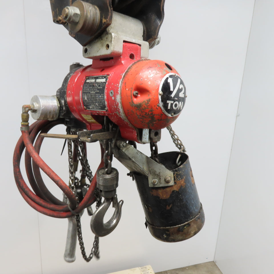 ARO 7756DT 1/2 Ton Air Chain Hoist 10' Travel Pendant Operated 90PSI W/ Trolley