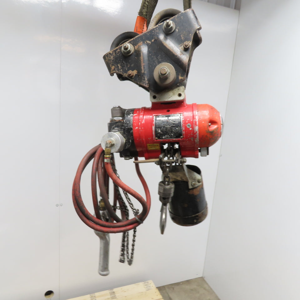 ARO 7756DT 1/2 Ton Air Chain Hoist 10' Travel Pendant Operated 90PSI W/ Trolley
