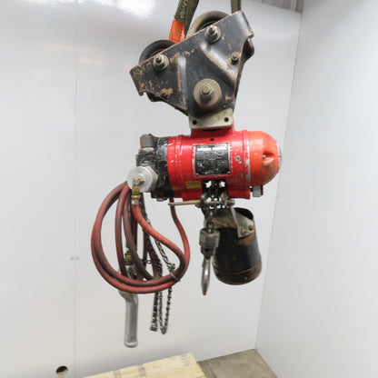 ARO 7756DT 1/2 Ton Air Chain Hoist 10' Travel Pendant Operated 90PSI W/ Trolley