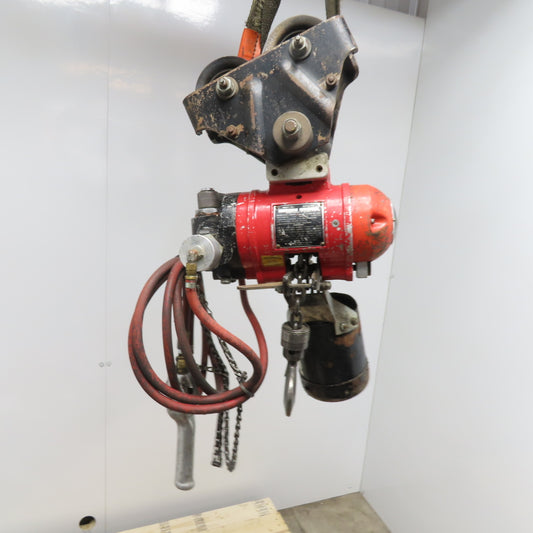 ARO 7756DT 1/2 Ton Air Chain Hoist 10' Travel Pendant Operated 90PSI W/ Trolley
