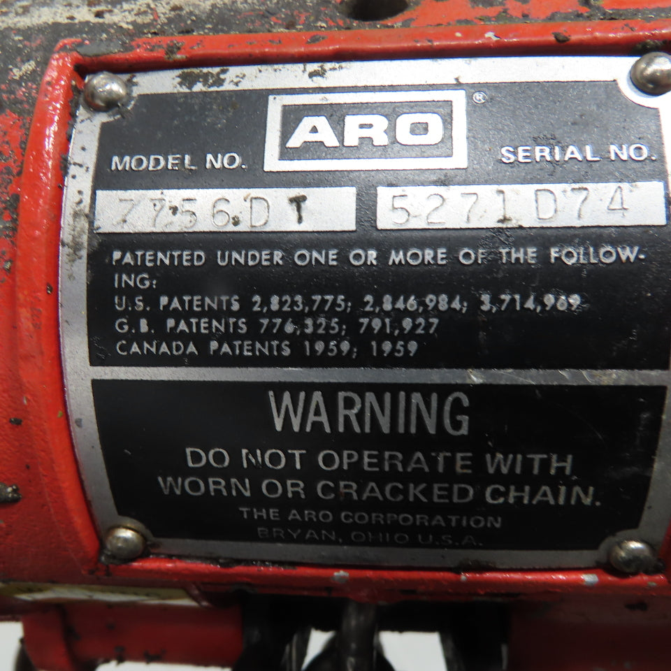 ARO 7756DT 1/2 Ton 1000LB Air Pneumatic Chain Hoist 10' Lift W/ Pendant
