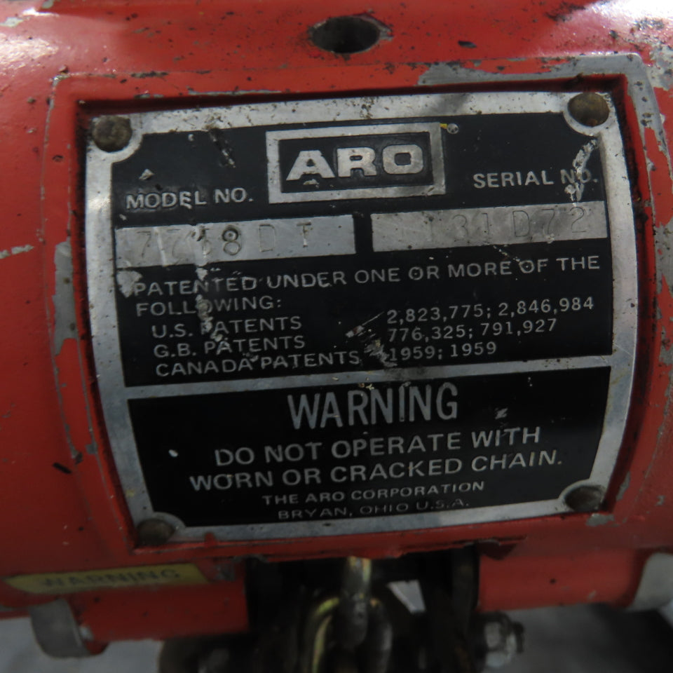 ARO 7768DT 1/2 Ton 1000LB Air Pneumatic Chain Hoist 12' Lift W/ Pendant