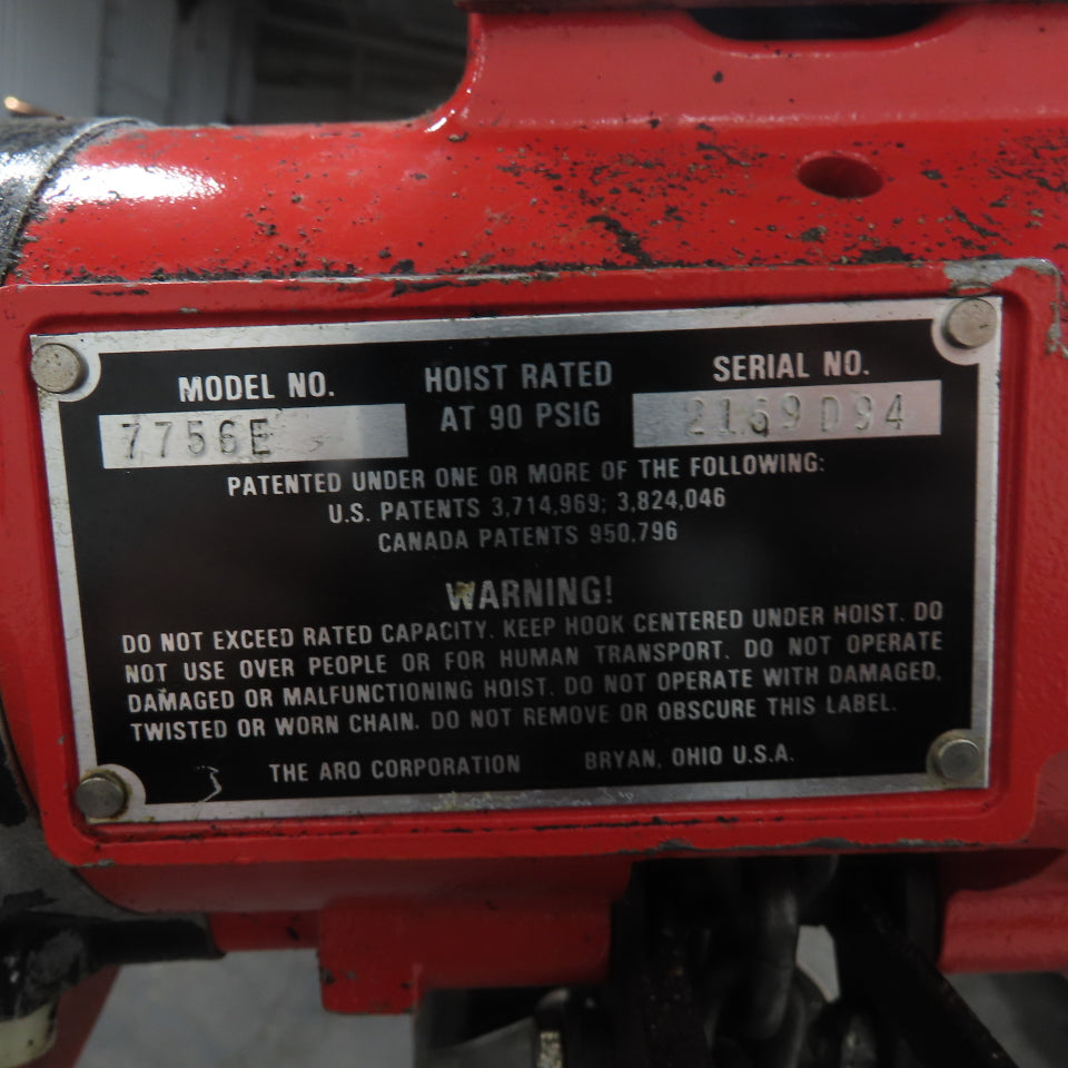 ARO 7756E 1/2 Ton 1000LB Air Pneumatic Chain Hoist 10' Lift W/ Pendant
