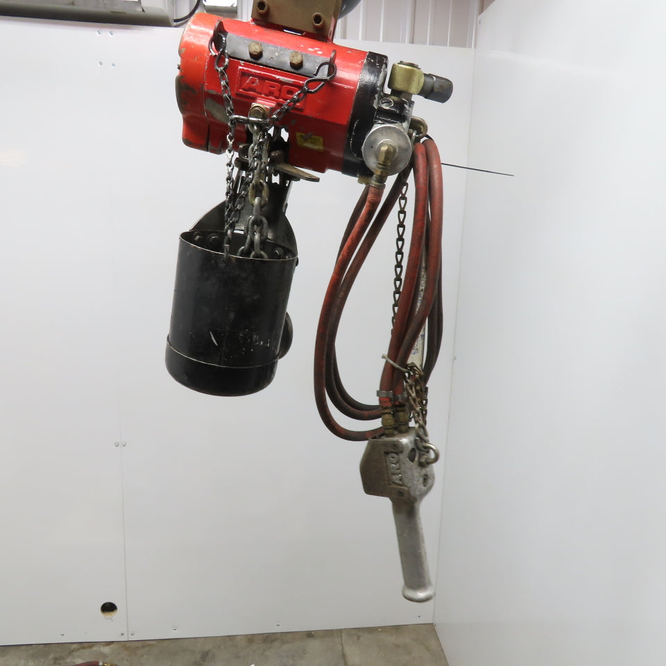 ARO 7756F 1/2 Ton Air Chain Hoist 10' Lift Pendant Operated 90PSI No Top Hook
