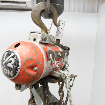 ARO 7750D 1/2 Ton Air Hoist 10' Lift Chain Pendant Operated 90PSI