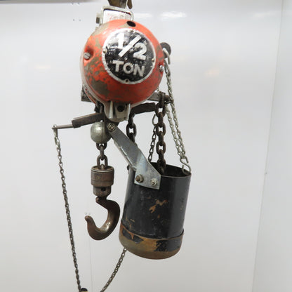 ARO 7750D 1/2 Ton Air Hoist 10' Lift Chain Pendant Operated 90PSI