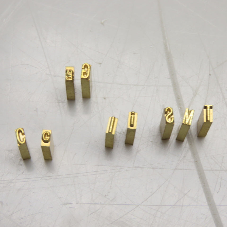 2mm x 4mm x 15mm OAL Hot Stamp Brass Letter Stamps A-Z Upper/Lower Case