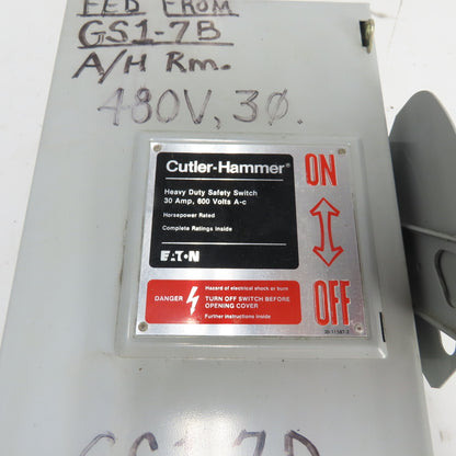Cutler-Hammer DH361NGK 30A 3-Pole Fusible Safety Disconnect Switch 600V