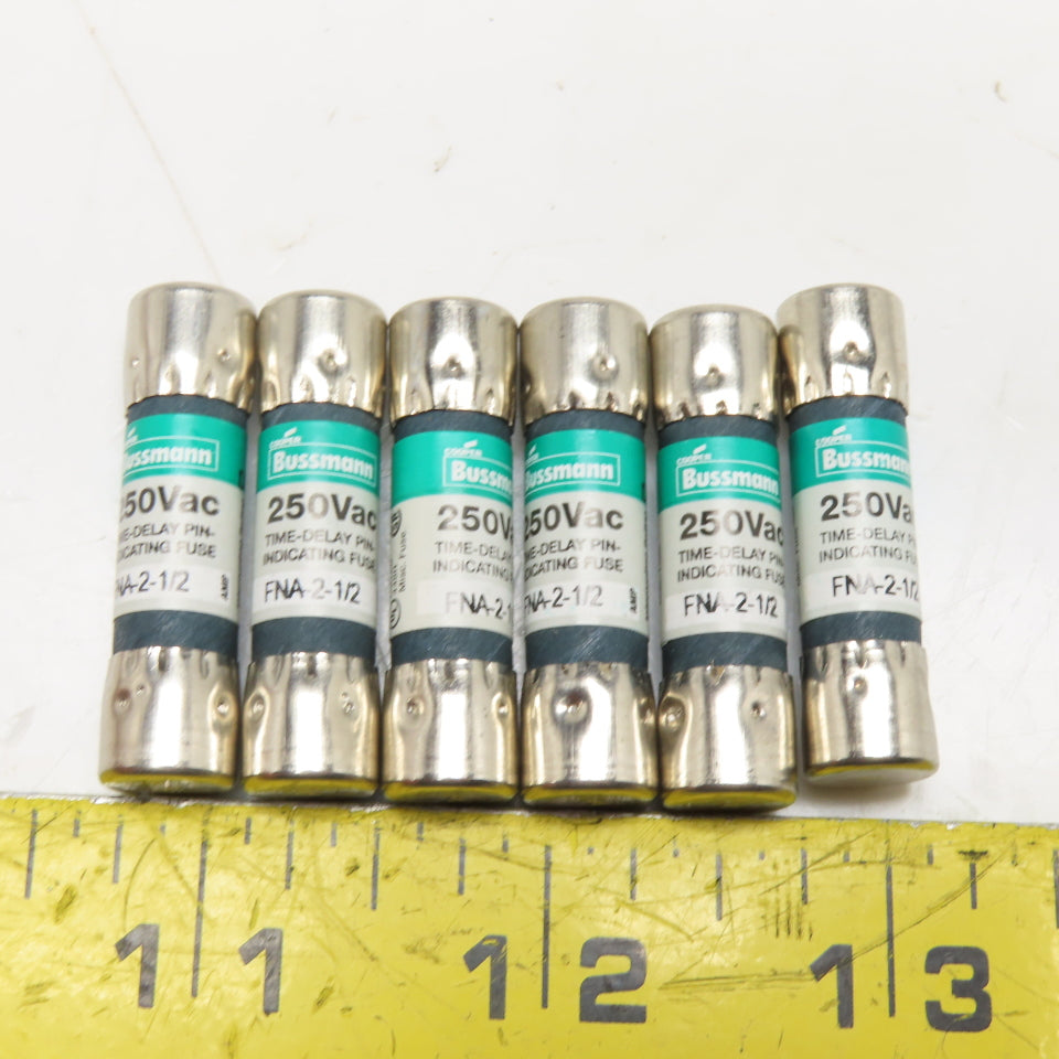 Bussmann FNA 2-1/2 2-1/2A Time Delay Fuse 250VAC Or Less Lot Of 6