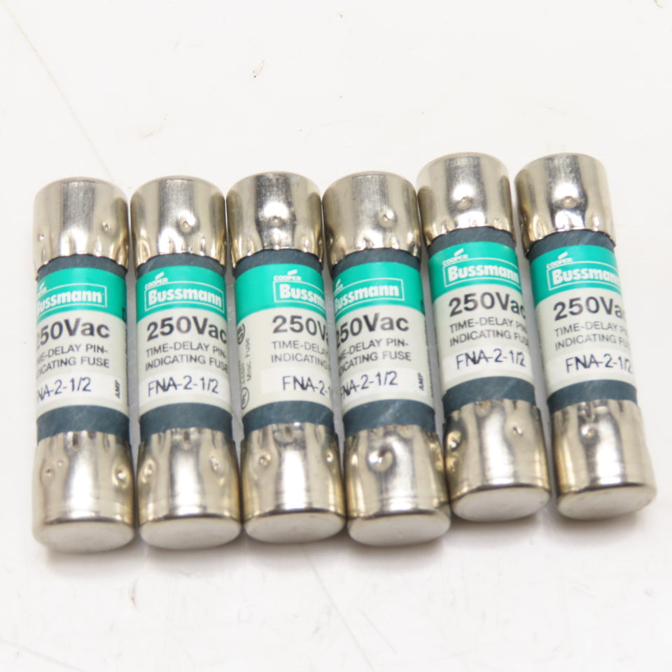 Bussmann FNA 2-1/2 2-1/2A Time Delay Fuse 250VAC Or Less Lot Of 6