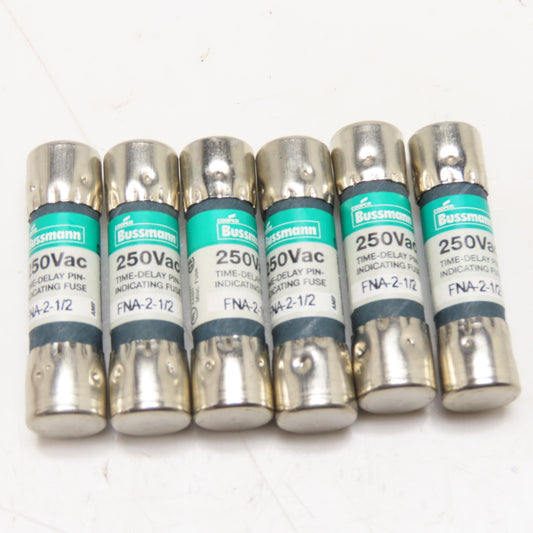 Bussmann FNA 2-1/2 2-1/2A Time Delay Fuse 250VAC Or Less Lot Of 6