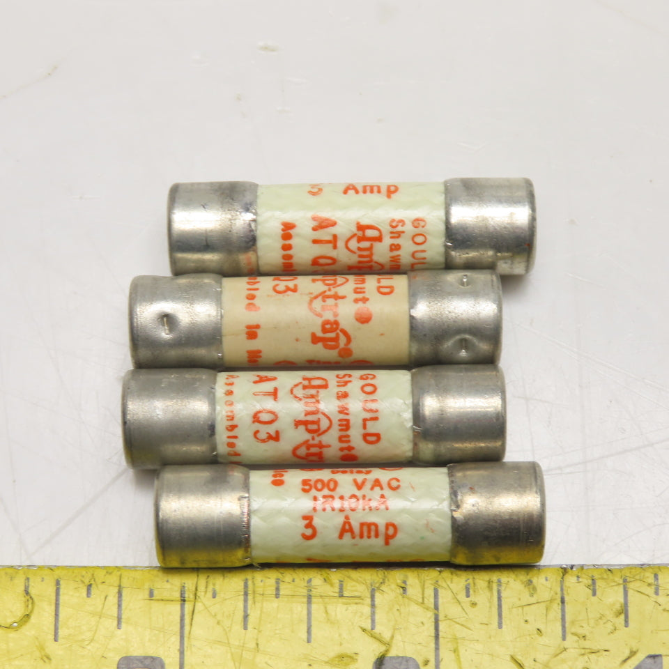Gould Shawmut ATQ3 3A Time Delay Amptrap Fuse 500VAC Or Less Lot Of 4