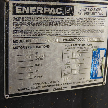 Enerpac PEM-3045CL 1.5HP Electric Hydraulic Power Unit 10000 PSI 230/480V 3Ph