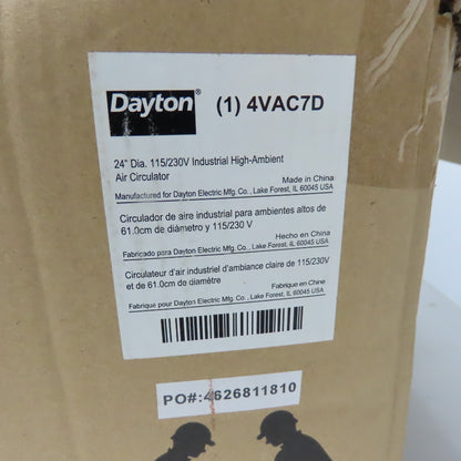 Dayton 4VAC7D 24" High-Temperature Industrial Fan 1/2HP 115/230V 1725RPM NEW