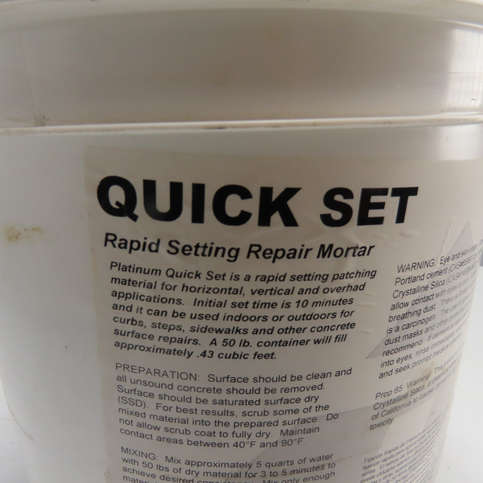 Platinum UPQS50 Quick Set Rapid Setting Repair Mortar 50 lb Bucket