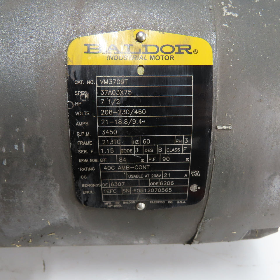 Baldor VM3709T 7.5HP Electric Motor 208-230/460V 3Ph 3450RPM 213TC