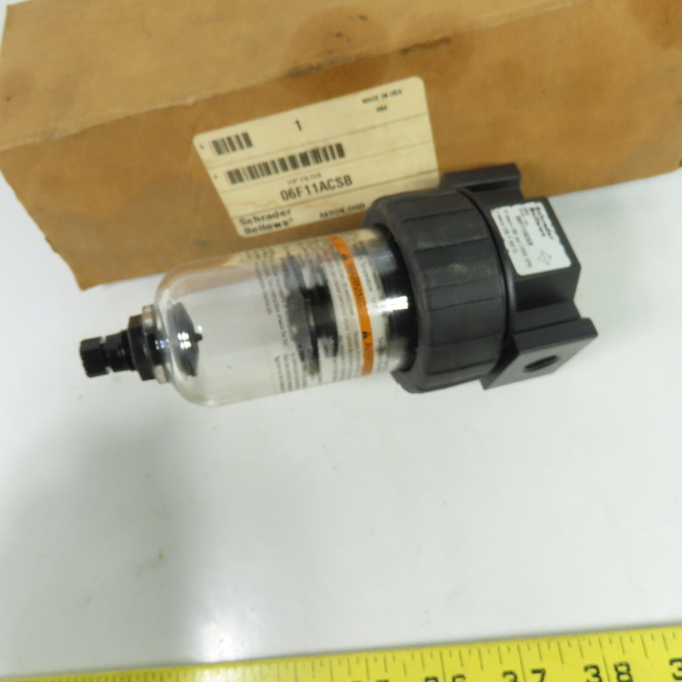 Schrader Bellows 06F11ACSB Pneumatic Air Filter 1/4" NPT 150 PSI Max NEW