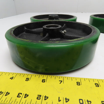 8" x 2" Green Polyurethane On Cast Iron Caster Wheel Lot Of 4