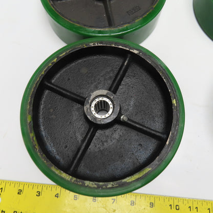 8" x 2" Green Polyurethane On Cast Iron Caster Wheel Lot Of 4
