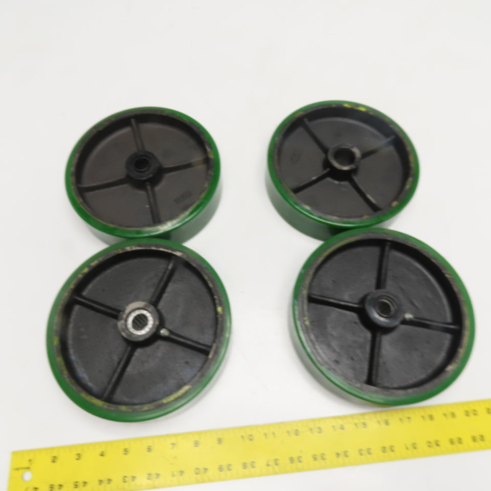 8" x 2" Green Polyurethane On Cast Iron Caster Wheel Lot Of 4