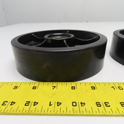 180mm x 50mm Black Polyurethane Over Cast Iron Caster Wheel 20mm Bore Lot Of 2
