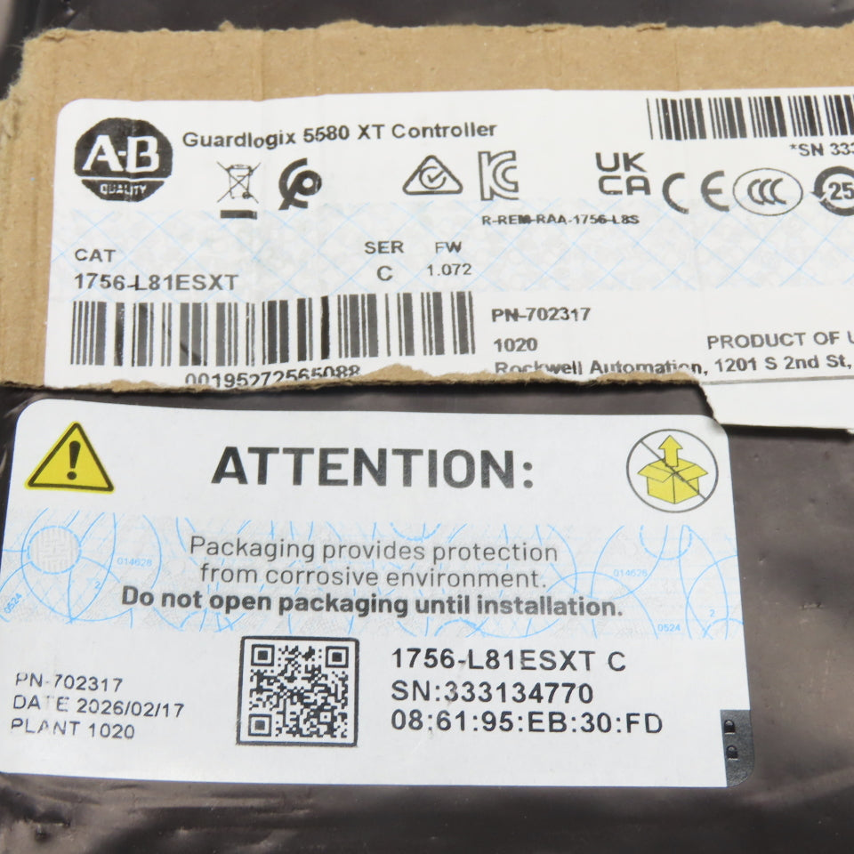 Allen Bradley 1756-L81ES XT Ser. C FW 1.072 Guardlogix 5580 XT Controller