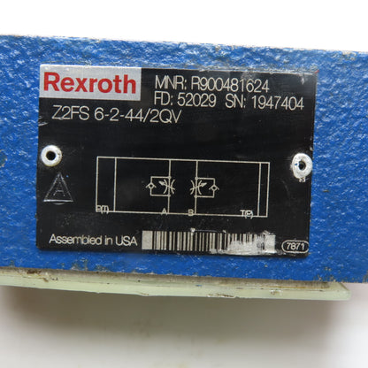 Rexroth R900481624 Z2FS 6-2-44/2QV Double Throttle Check Valve Sandwich Plate