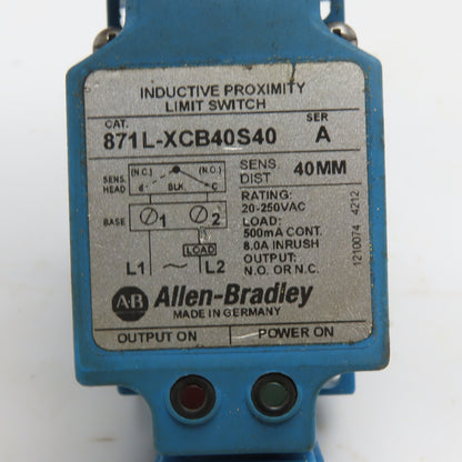 Allen-Bradley 871L-XCB40S40 Inductive Proximity Limit Switch 20-250VAC 40mm