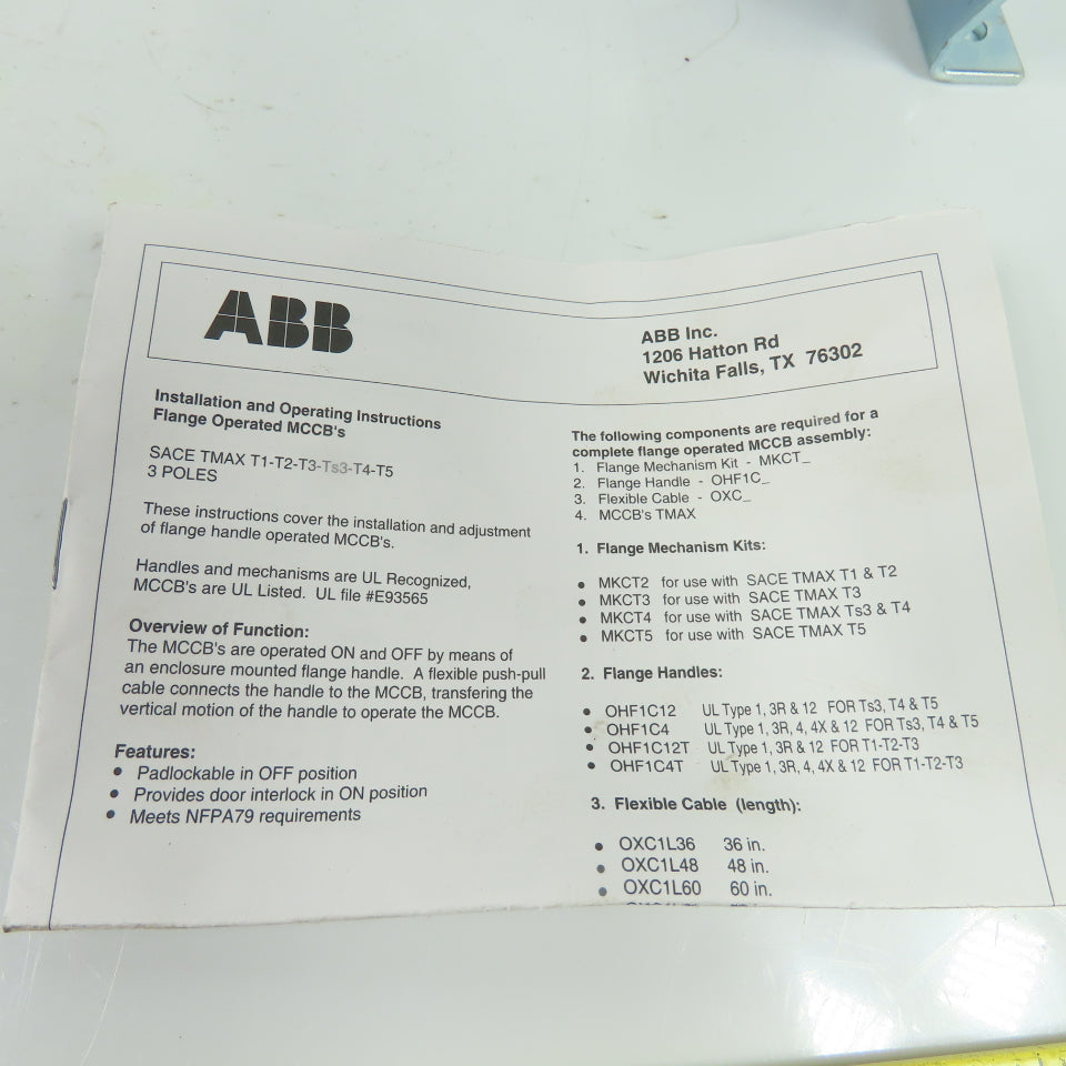 ABB Flange Operating Mechanism for SACE Tmax T3 3-Pole MCCB NEW