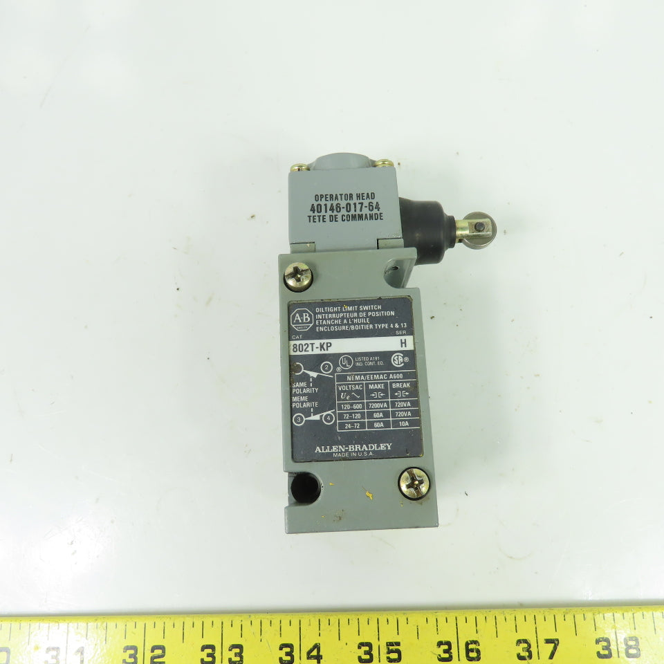 Allen-Bradley 802T-KP Oiltight Limit Switch Ser H W/ 40146-017-64 Operator Head