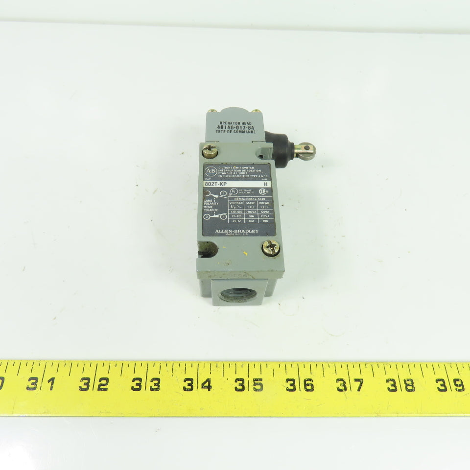 Allen-Bradley 802T-KP Oiltight Limit Switch Ser H W/ 40146-017-64 Operator Head