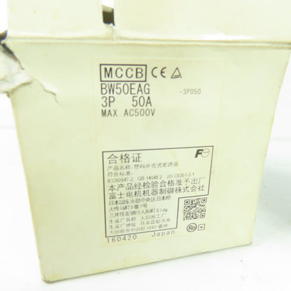 Fuji Electric BW50EAG-3P050 Molded Case Circuit Breaker 3-Pole 50A 500VAC NEW