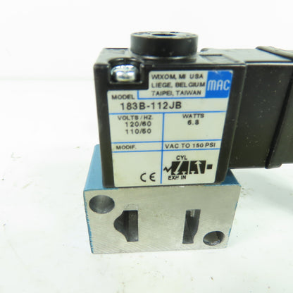 MAC 183B-112JB 3-Way Solenoid Pneumatic Valve 120VAC 150PSI