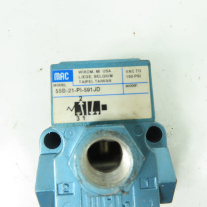 MAC 55B-21-PI-591JD Pneumatic Solenoid Valve 150 PSI Max 120V
