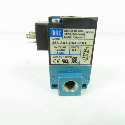 MAC 35A-AAA-DAAJ-1KA Solenoid Pneumatic Valve 110/120V 120 PSI