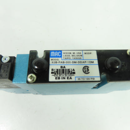 MAC 92B-FAB-000-DM-DDAP-1DM 5/3 Way Solenoid Valve 24VDC 35 to 120 PSI