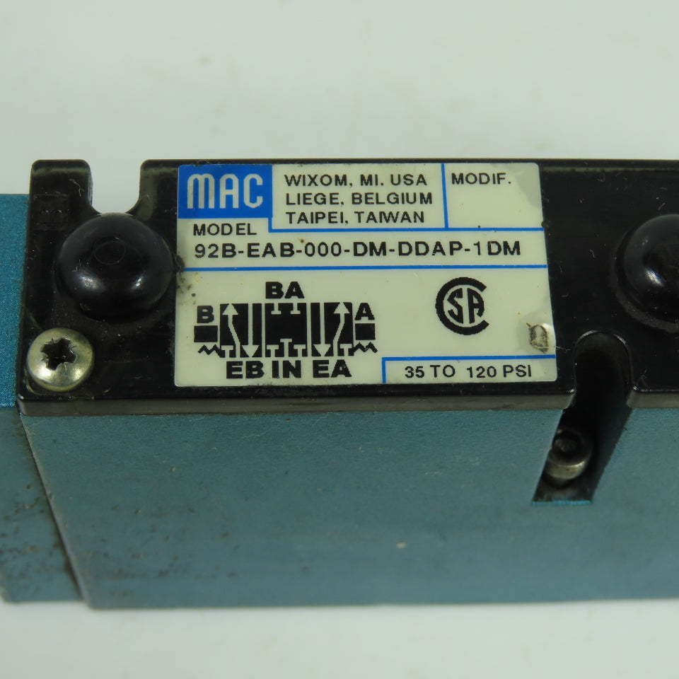 MAC 92B-EAB-000-DM-DDAP-1DM 5/3 Way Solenoid Valve 24VDC 35-120 PSI