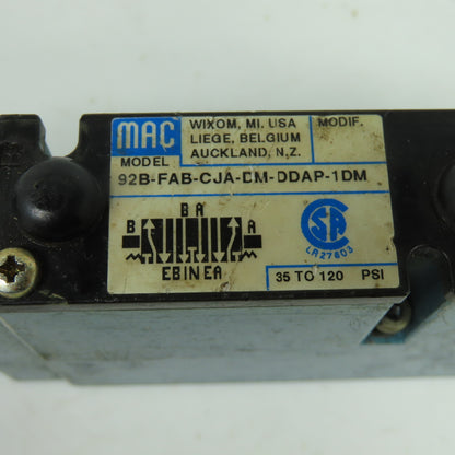 MAC 92B-FAB-CJA-DM-DDAP-1DM 5/3 Way Pneumatic Solenoid Valve 24VDC 35-120 PSI