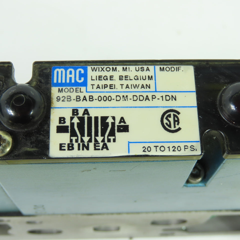 MAC 92B-BAB-000-DM-DDAP-1DN 5/2 Way Solenoid Valve W/ Manifold 24VDC 120PSI