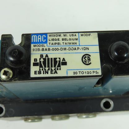 MAC 92B-BAB-000-DM-DDAP-1DN 5/2 Way Solenoid Valve W/ Manifold 24VDC 120PSI