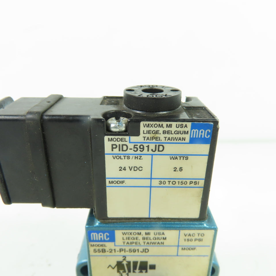 MAC 55B-21-PI-591JD Pneumatic Solenoid Valve 24VDC 30-150 PSI