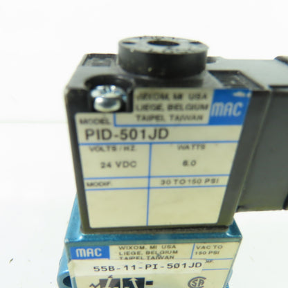 MAC 55B-11-PI-501JD Pneumatic Solenoid Valve 24VDC 150 PSI