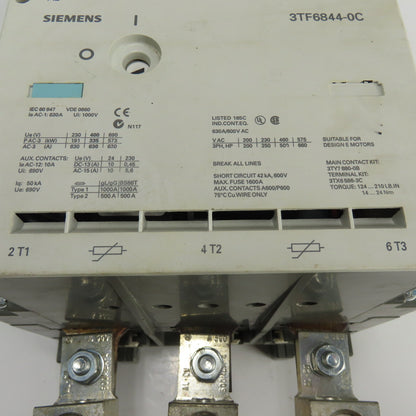 Siemens 3TF6844-0C Vacuum Contactor 630A 600VAC 3Ph