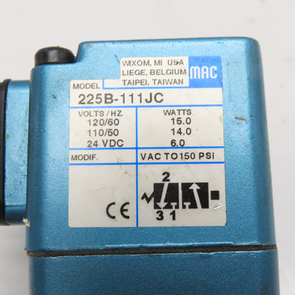 MAC 225B-111JC Solenoid Valve 120/60 110/50 24VDC VAC-150PSI