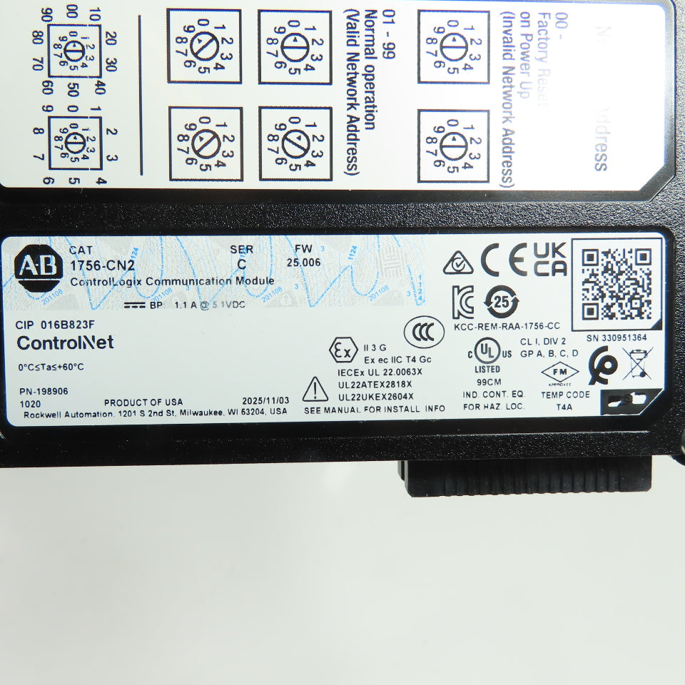Allen-Bradley 1756-CN2 ControlLogix Communication Module Ser C FW 25.006