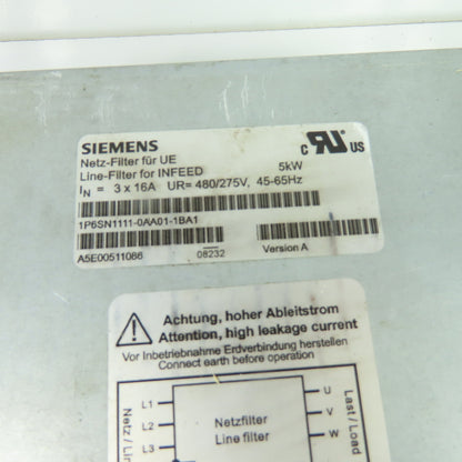 Siemens 1P6SN1111-0AA01-1BA1 Simodrive Line Filter 5kW 16A 480V