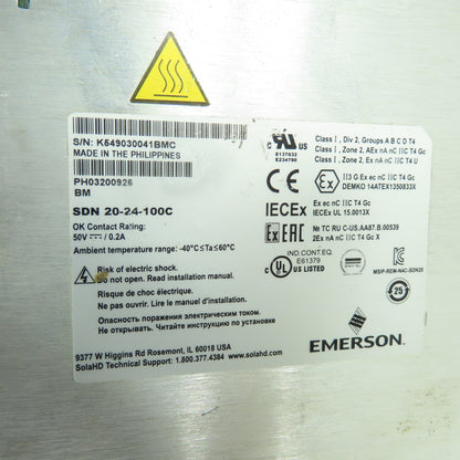 Sola SDN 20-24-100C DIN Rail Power Supply 100-240VAC Input 24VDC 20A Output