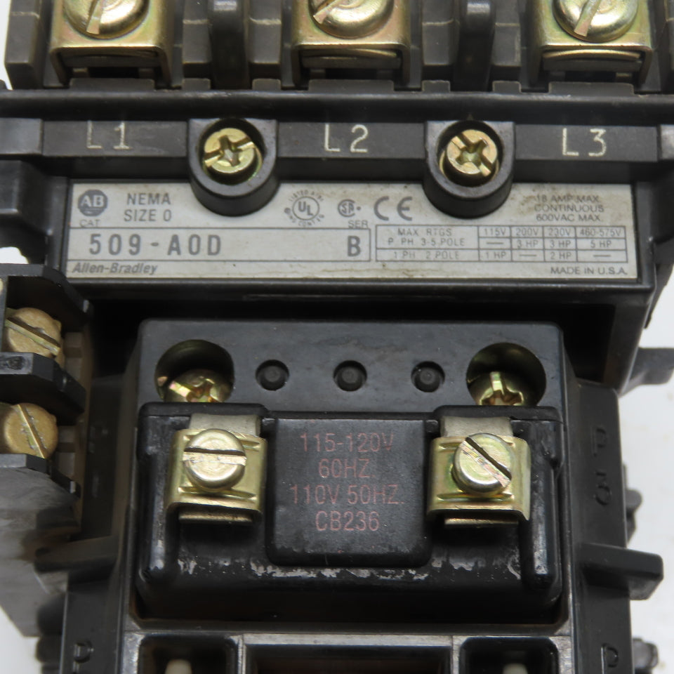 Allen-Bradley 509-AOD NEMA Size 0 Magnetic Motor Starter 115-120V Coil