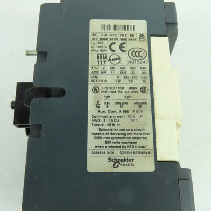 Telemecanique LP1 D4011 LC1 D40 3-Pole Magnetic Contactor 600V 60A 3Ph